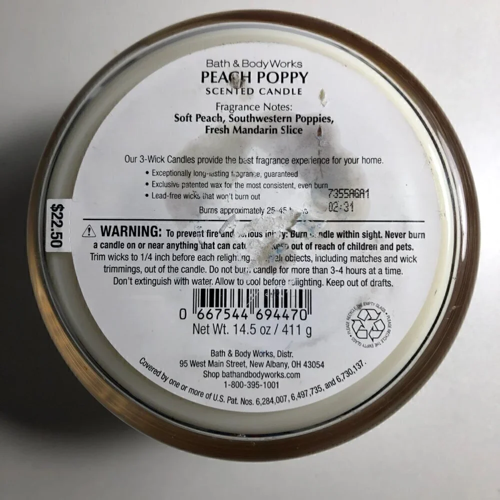 Bath and body works Peach Poppy candle 14.5 oz 3-Wick 80-4 - Picture 3 of 3